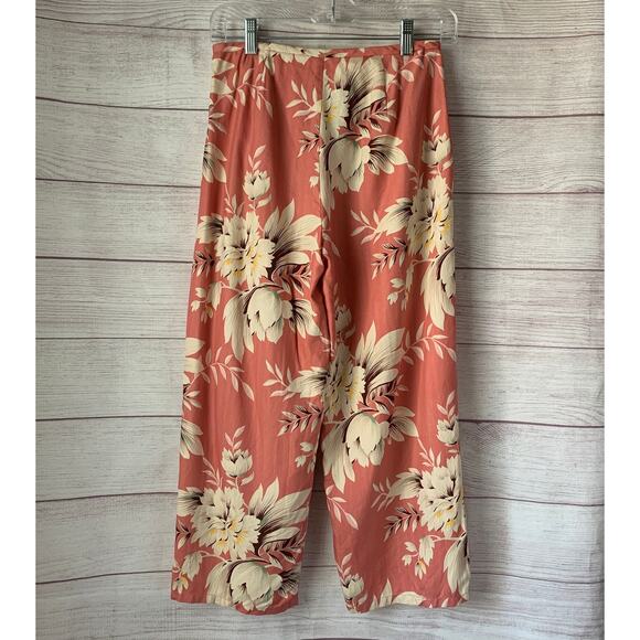 Hilo Hattie Hawaii Silk Coral and Cream Floral Pants Cropped Wide Leg Size XS - Picture 5 of 16